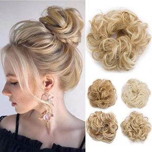 TESS Postiche Chignon Cheveux Femme Chouchou Chignon Postiche Bouclé Faux Chignon Cheveux Naturel Bun Chignon Postiche Chouchou Extension Ponytail Cheveux Naturel,30 g,Blond Doré+Blond Blanchi (TESS Official, neuf)