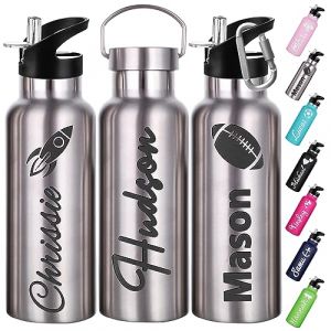 Xihedfd Gourde Personnalisée Avec Paille 350ml 750ml Nom Gravé Logo Bouteille Isotherme Bouteille d'eau Personnalisée En Acier Inoxydable Cadeau pour l'École Le Sport Le Bureau l'Extérieur (XingheUS, neuf)