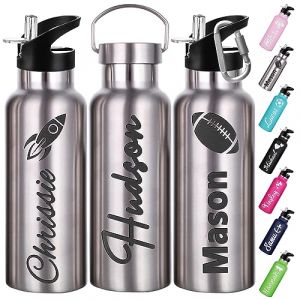 Gourde Personnalisée Avec Paille 350ml 750ml Nom Gravé Logo Bouteille Isotherme Bouteille d'eau Personnalisée En Acier Inoxydable Cadeau pour l'École Le Sport Le Bureau l'Extérieur (XingheUS, neuf)