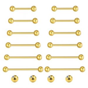 Gojewen 12 pièces piercing langue mamelon acier chirurgical or piercing langue mamelon 8/10/12/14/16/18/20mm (Gojewen Jewelry, neuf)