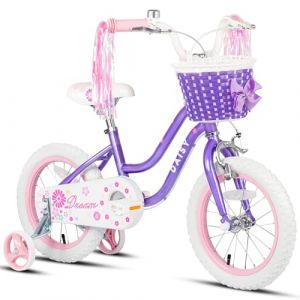 Glerc Daisy vélo pour Enfants 16 Pouces 4 5 6 7 Ans Fille vélo avec Streamer Panier stabilisateur et Cloches Violet (BikeJune-EU, neuf)
