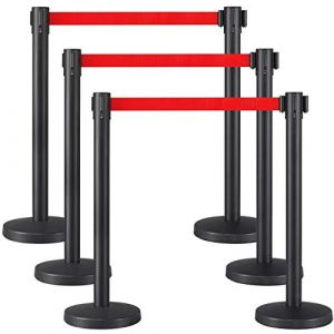 Yaheetech 6 Poteaux de Guidage avec 6 Corde 2m Rétractable Barrière de Sécurité Poteaux de Balisage avec 6 Rubans Rétractables de 200cm - 92cm de Haut pour Ecole Bar et Hôtel (Yahee365, neuf)