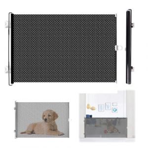 Parc Chien Barrière Chien Barriere Escalier,Enceinte Rétractable pour la Sécurité des Petits Animaux Filet Anti-Blessure, Hauteur 40 CM Longueur Rétractable 125 CM, Version Noire (duozeamz, neuf)