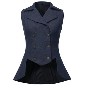 UniqKaliber Femmes Veste victorienne, tenue des ann&eacute;es 1920, manteau en tweed Renaissance gothique Steampunk Gilet Veste Top, bleu marine, XL (UniqKaliber Official Store, neuf)