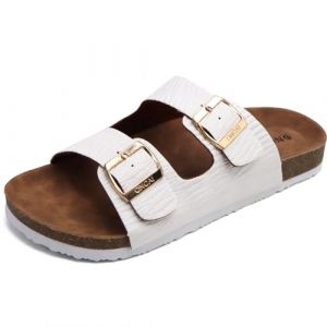 ONCAI Sandales Homme,Claquette Slide Mules de Plage Loisir Bout Ouvert Chaussures de Plage Antid&eacute;rapant &Eacute;t&eacute; Chaussons Grain de bois Blanc EU 46 (JLL66, neuf)