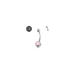 FunZing piercing nombril titane argent,titane 14mm longueur tige piercing nombril titane femmes 1 pièce 14G solide titane piercing nombril barbell rond rose CZ anneaux nombril pour piercing (Piercing Jewelry, neuf)