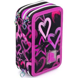 Trousse Scolaire Complète 45 Pièces – Kit Créatif Triple Compartiment avec Stylos Gel Effaçables, Crayons 4.0 mm, Feutres – Idée Cadeau Fille Julian Ross – Motif cœurs et étoiles (clondo, neuf)