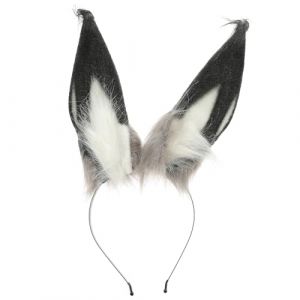 IWOWHERO Serrage-T&ecirc;te Oreilles de Lapin en Peluche Douce Bandeau Oreilles de Lapin Duveteuses Noir Blanc Gris Accessoire Cosplay Femme pour F&ecirc;te et D&eacute;guisement (Ssaaya, neuf)