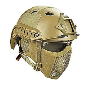 Casque Fast Tactique MH Combiné, avec Protection des Oreilles Pliable, Demi-Masque et Lunettes de Protection pour l'ensemble de Jeu Airsoft Paintball CS (Koy heng, neuf)