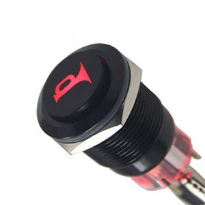 ETOPARS Boîtier Noir 19mm 12V 5A Rouge Lumière La Flèche 12V Bouton Poussoir Démarrage Voiture Interrupteur Momentané Intérieure 5 Broches (Etocars, neuf)
