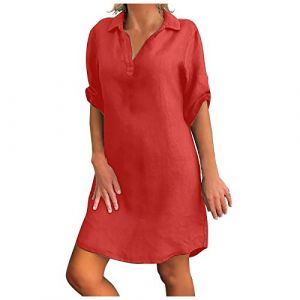NNGOTD Robe Longue Femme Ete 2023 en Coton et Lin sans Manches Col Rond Style boh&egrave;me Couleur Unie Caftan Ample avec Poches pour Les Vacances Robe Soir&eacute;e Femme (BAULMD（90% Big Promotion Without Discount Code ）, neuf)