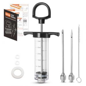 DePango Seringue pour Viande, Anti-Casse 30ml Injecteur de Marinade avec 2 Aiguilles &agrave; Viande en Acier Inoxydable, Seringue Alimentaire pour Viande/BBQ/Steak/Porc/Poulet/Dinde (DGDePengGD FR, neuf)