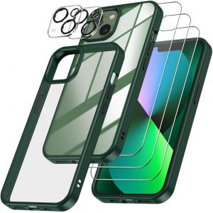 Emetok 6-en-1 Coque pour iPhone 13 et iPhone 14, 360 Degrés Protection,1 Coque Améliorée Anti-Jaune avec 3 Verre Trempé + 2 Caméra Protecteur pour iPhone 13 et iPhone 14, Vert (EME-Mall, neuf)