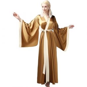 MAYILNSIN Robe de chambre kimono longue en soie pour femme, robe de chambre de mariage, robe de bain en satin, vêtements de nuit, vêtements de détente, grande taille, Or et ivoire, XXL (xingfeifei, neuf)