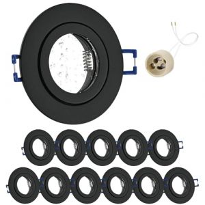GeyouLux 12x Spot LED Encastrable 230V IP44 Cadre Avec Douille GU10, Spots de plafond en Aluminium Noir, Rond plat Spots Salle de bain spot cadre d'encastrement 68mm pour ext&eacute;rieur- int&eacute;rie (Geyoulux, neuf)