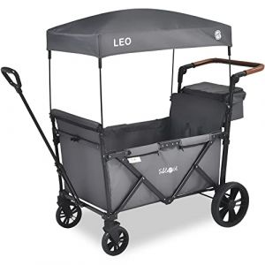 FableKids Chariot &agrave; roulettes Leo X2Lite avec Toit | Chariot de Transport Pliable | Peut Supporter jusqu'&agrave; 20 kg par si&egrave;ge | Harnais 5 Points | Roues 360&deg; | Frein &agrave; Pied | Oxford 600D| Gris Fossile (AREBOS, neuf)