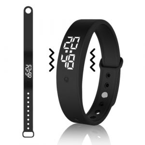 RANJIMA Bracelet r&eacute;veil vibrant, alarme vibrante avec minuterie et 10 alarmes quotidiennes, horloge d'entra&icirc;nement de la propret&eacute;, rappel de boisson, rappel de pilule, r&eacute;veil vibrant pour enfants et (RANJIMA-EU, neuf)