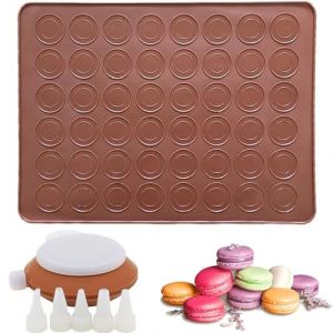 Gamrong Tapis de Cuisson Macarons en Silicone, 48 Capacité Macaron Cuisson Tapis t avec Poche à Douille et 5 Douilles, Anti-adhérent Moule Plaque à Macarons pour Dessert Gâteaux (Bull Tiger Prestige, neuf)
