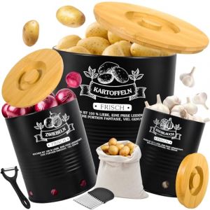 JEDWKFA Lot de 3 Boite Pomme de Terre, Rangement Pomme de Terre, Rangement Oignons Ail Echalottes, Livré Avec Couteau D'office, Couteau à Pomme de Terre, Sac de Rangement, Noir (VITAGEAR EUROPE LTD, neuf)