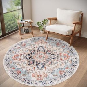 Homcomodar Rond Tapis Bleu de Chambre 120cm Doux Tapis Persan Descente de Lit Chambre Adulte Tapis Lavable de Salon Enfant Chambre (Borlans, neuf)