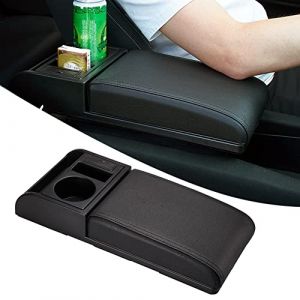 Blueshyhall Accoudoir Voiture Universel Central avec Porte Gobelet et Deux Ports USB, Rangement Accoudoir Voiture, PU Cuir Coussin de Accoudoir Voiture, Support de Coude de Voiture (Noir, Plat) (Blueshyhall, neuf)