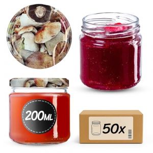 KADAX Bocaux hermétiques en verre de 200 ml, petits plateaux avec couvercle à vis pour fruits en conserve, confitures et miel (lot de 50, champignons) (KADAX, neuf)