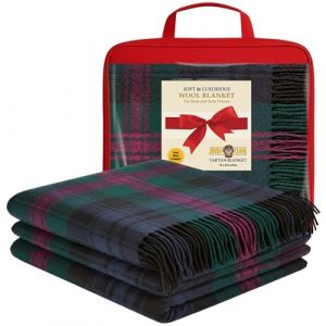 Couvertures confortables en 100% pure laine, motif tartan, pour lits et canap&eacute;s - grande taille 74 x 62 pouces - Tapis &agrave; carreaux &eacute;cossais - Bords frang&eacute;s, doux - (Tartan Baird Modern) (Glasgow Kilt Company, neuf)