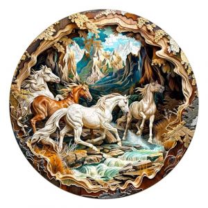 Blumuze Puzzle en Bois 3D Cheval pour Adulte - Animal Unique - 300 Pi&egrave;ces - 34 x 34 cm (Qianniu EU, neuf)