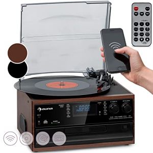 Auna Tourne-disque pour disques vinyles, tourne-disque avec haut-parleur, lecteur CD, radio USB et DAB, tourne-disque au design rétro, lecteur vinyle moderne, platine avec Bluetooth (Electronic-Star-FR, neuf)