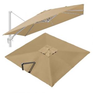 VLKLPZAHAK Parasol De Jardin Rectangulaire Toile De Rechange 300x400cm Auvent De Rechange pour Déporté Parasol 8 Baleines, Tissu De Rechange pour Parasol De Table(Khaki,3x3m (9.8x9.8ft)) (rongchenghaoshangmao, neuf)