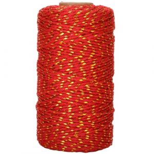 G2PLUS 100M Ficelle Corde Rouge Coton avec Fil d'or,2mm Ficelle Noel Ficelle Bakers Twine combin&eacute;e Or - Emballage de Cadeaux pour D&eacute;coration, Loisirs Cr&eacute;atifs,No&euml;l (BIGGER, neuf)