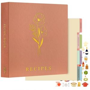 Lanpn Grand Classeur de Recettes Rigide 3 Anneaux, Classeur Souple avec 8 Intercalaires et 2 Autocollants, Livre Recette Cahier Carnet Recette Cuisine &agrave; Remplir, Rose 30 x 31 cm, Anglaise (BILLIONRVL, neuf)
