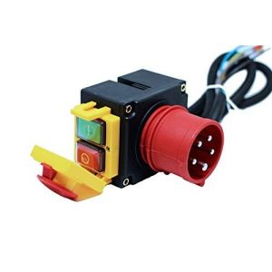 Ensemble interrupteur - prise triphas&eacute; 400V avec c&acirc;ble de 80cm, inverseur de phase et interrupteur d'arr&ecirc;t d'urgence magn&eacute;tique - identique au KEDU KOA7 400V (ReFairIT GmbH, neuf)