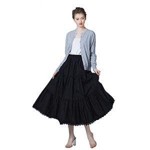 BEAUTELICATE Jupon sous Robe sous-Jupe 100% Coton Année 50 Jupe Rockabilly Évasée A-Ligne avec Dentelle Court Longue Midi Maxi pour Femme Fille (M, Noir - 90cm Longueur) (BEAUTELICATE-FR, neuf)