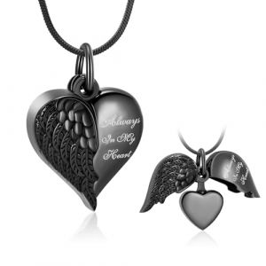 Minicremation Collier urne en forme de cœur avec pendentifs pour cendres, ailes d'ange, bijou de crémation pour homme et femme, souvenir souvenir pour cendres - Bijoux « Always in my Mind Forever in (Minicremation jewelry, neuf)