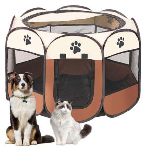 Lighterday Cage Pliable pour Chien et Lapin, Parc Portable pour Chat, Intérieur et Extérieur (Marron, S, 8) (Li Ying BAY, neuf)