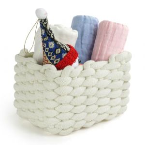 Aolso Panier Rangement,Salle de Bain Corbeille Enfant Panier en Corde de Coton Mignon Panier de Rangement Tressé en Coton Décor Maison,CD, Cosmétique,Langes Coton (Blanc) (YIJIABAI, neuf)