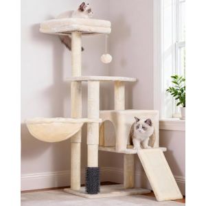 Heybly Arbre &agrave; Chat, Brosse de Nettoyage Automatique, Arbre &agrave; Chat Domestique Robuste avec Peluche Polie, Chaise Longue, Bac &agrave; Liti&egrave;re avec Panneaux et Griffoir, Beige HCT005SM (Heybly-FR, neuf)