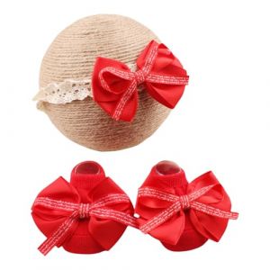Bandeau en dentelle pour b&eacute;b&eacute; avec chaussettes antid&eacute;rapantes &agrave; la mode pour b&eacute;b&eacute; avec chaussettes antid&eacute;rapantes pour nouveau-n&eacute;s jusqu'&agrave; 12 mois (YangMPretty, neuf)