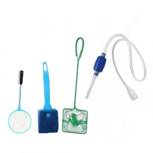 Générique Set de Nettoyage pour Aquarium 4 Pièces, Brosse, Éponge et Filet avec Manche Long, Bleu et Vert - kit Nettoyage Complet (Aquarium Toulouse, neuf)