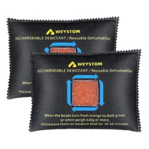 Déshumidificateurs pour voitures réutilisables–Lot de 2 x 500 g pour voiture,camping-car,coffre à armes,etc.,avec indicateur,Absorbeur d'humidité réutilisable avec indicateur,Sacs déshumidificateurs (WECALL, neuf)