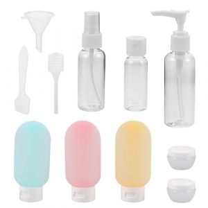 Hohopeti Kit de 11 Flacons Rechargeables &Eacute;tanches pour Cosm&eacute;tiques de Voyage &ndash; Mini-Bouteilles en Plastique Transparent pour Shampooing Lotion et Spray &ndash; Trousse Portable pour Avion et (Ingrid GL, neuf)