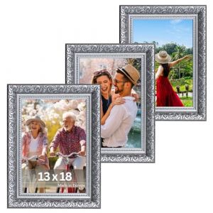 Victor Cadre Photo Rubens Set de 3 - en 13x18 cm Noir Argent - Bar: 30x20mm - Verre Véritable - Châssis pour l'image Baroque - Antique - Vintage 13x18 (Victor_Store, neuf)