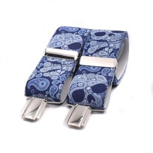 El mono con pajarita Bretelles hommes Fabriqu&eacute;es &agrave; la main en Espagne | Bretelles homme pour pantalon | 3 pinces extra-fortes | Imprim&eacute; t&ecirc;tes de mort et cachemire. (cr&acirc;nes bleus) (El Mono con Pajarita, neuf)