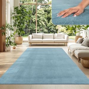 TT Home Tapis Poil Ras Tapis De Salon Monochrome Design Moderne Lavable, Couleur: Bleu Clair Turquoise, Dimension:300x400 cm (marche-de-tapis, neuf)