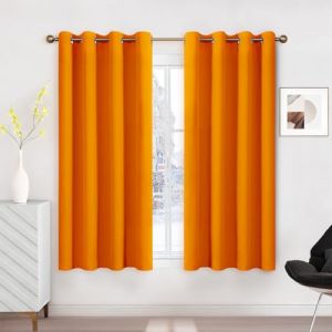 Runy&eacute;la Rideau Occultant Thermique Isolant Anti Froid 140x160 (LxH), Lot de 2 Rideaux Fen&ecirc;tre Opaques Orange &agrave; Oeillets Anti Chaleur UV Bruit, Int&eacute;rieurs Decoration Dressing Salon Chambre Maison (Runi-EU, neuf)