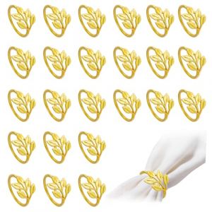 24 Pi&egrave;ces Rond de Serviette de Table, SHAIDOJIO Rond de Serviette en Motif Feuille en M&eacute;tal, Anneau Serviette de Table Dor&eacute;s pour Mariage Snniversaire F&ecirc;te D&icirc;ner No&euml;l D&eacute;coration de Table (SHAIDOJIO Store, neuf)