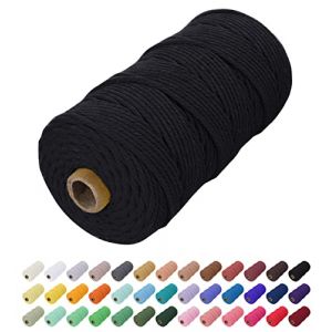 Uiopa Corde Macram&eacute; 2mm x 200m, Fil Macram&eacute; Coton Ficelle Cordon Naturelle, Cordelette 2mm pour Tenture Murale, Porte Plante Mural, Rideau, D&eacute;coration Boh&egrave;me (Noir) (XEYUAN, neuf)