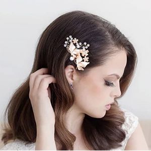 TseenYi Fleurs Dor&eacute;es Barrette Cristal Barrette Perles Barrette Papillon Pince &agrave; cheveux Strass Bijoux de mari&eacute;e Femmes et Filles (TseenYi, neuf)