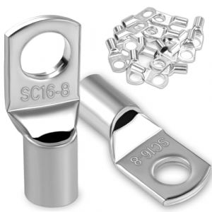 20 Pièces 16mm² Cosses Tubulaires M8 Cosses Annulaires, Cosses à Sertir a Oeil à Anneau, Œillet en Cuivre Étamé Cosse à Sertir pour Câble Électrique (Dawene store, neuf)